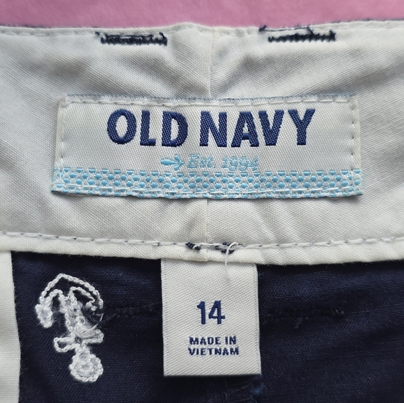 Old Navy Navy Blue Nautical Coastal Embroidered Cotton Shorts Like New 14 - Picture 4 of 7